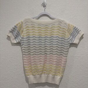 Vintage 90s Lady Van Heusen Made In USA Open Knit Pastel Top Medium